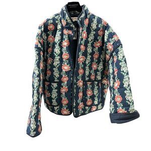 New Free People Chloe Jacket Blue Navy Dusk Combo Floral L
